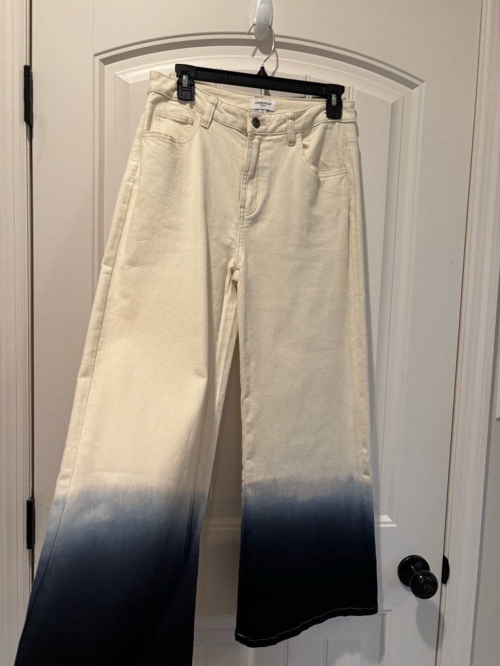 High-Rise Wide-Leg Dip-Dye Jeans in Cream and Navy